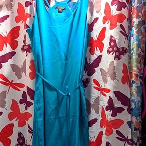 Strappy sleeveless teal dress with tie, medium